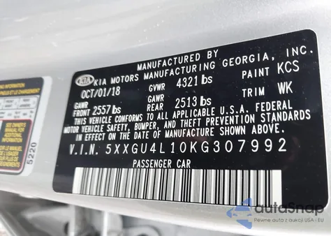 2019 Kia Optima Ex z USA, uszkodzony, nr VIN 5XXGU4L10KG307992